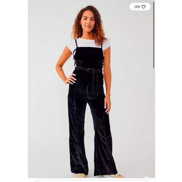 NWT Free People Black Velvet Overalls - Picture 3 of 5